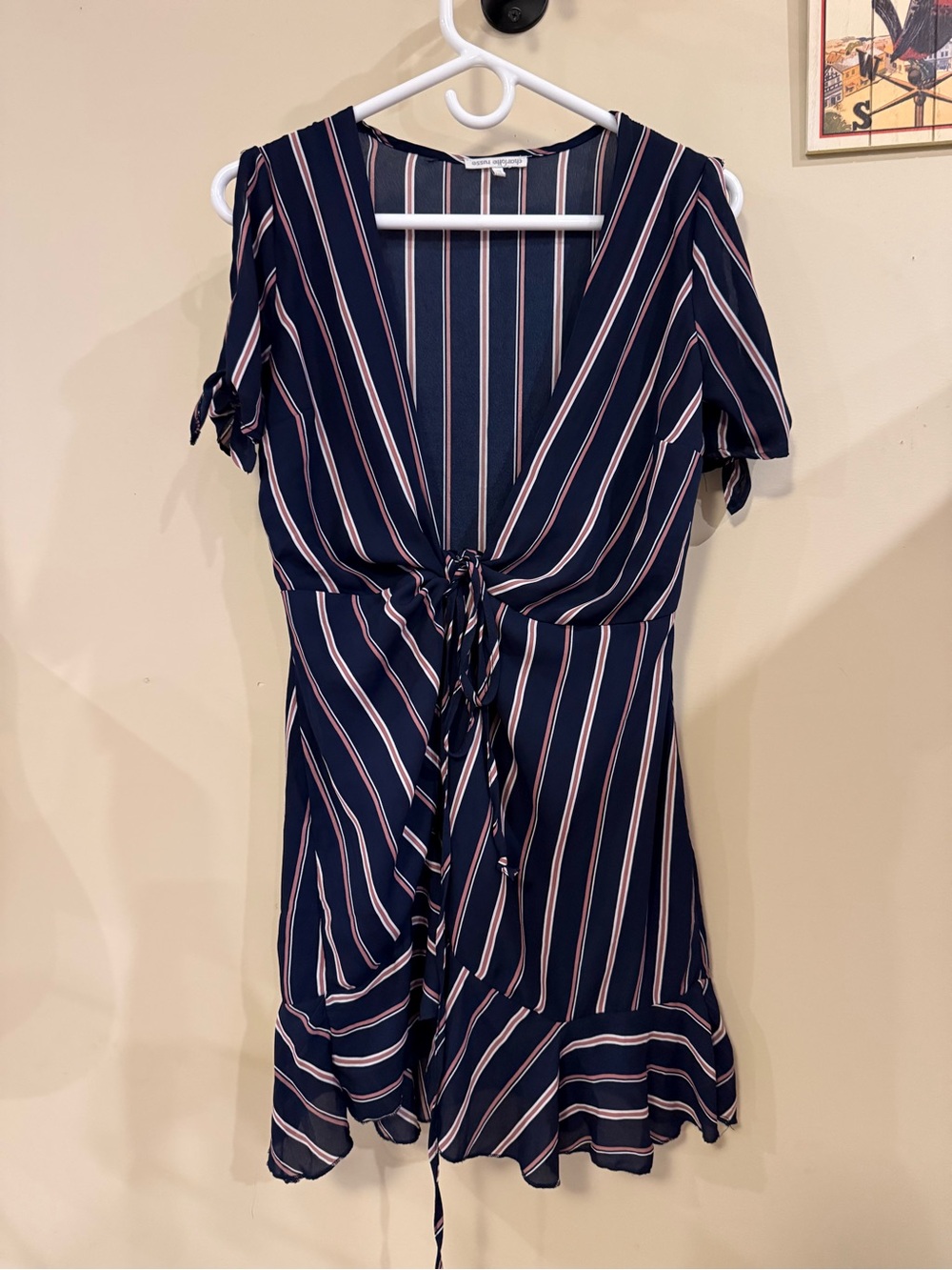 Charlotte Russe Tie-Front Dress | Navy with White & Pink Stripes | XS